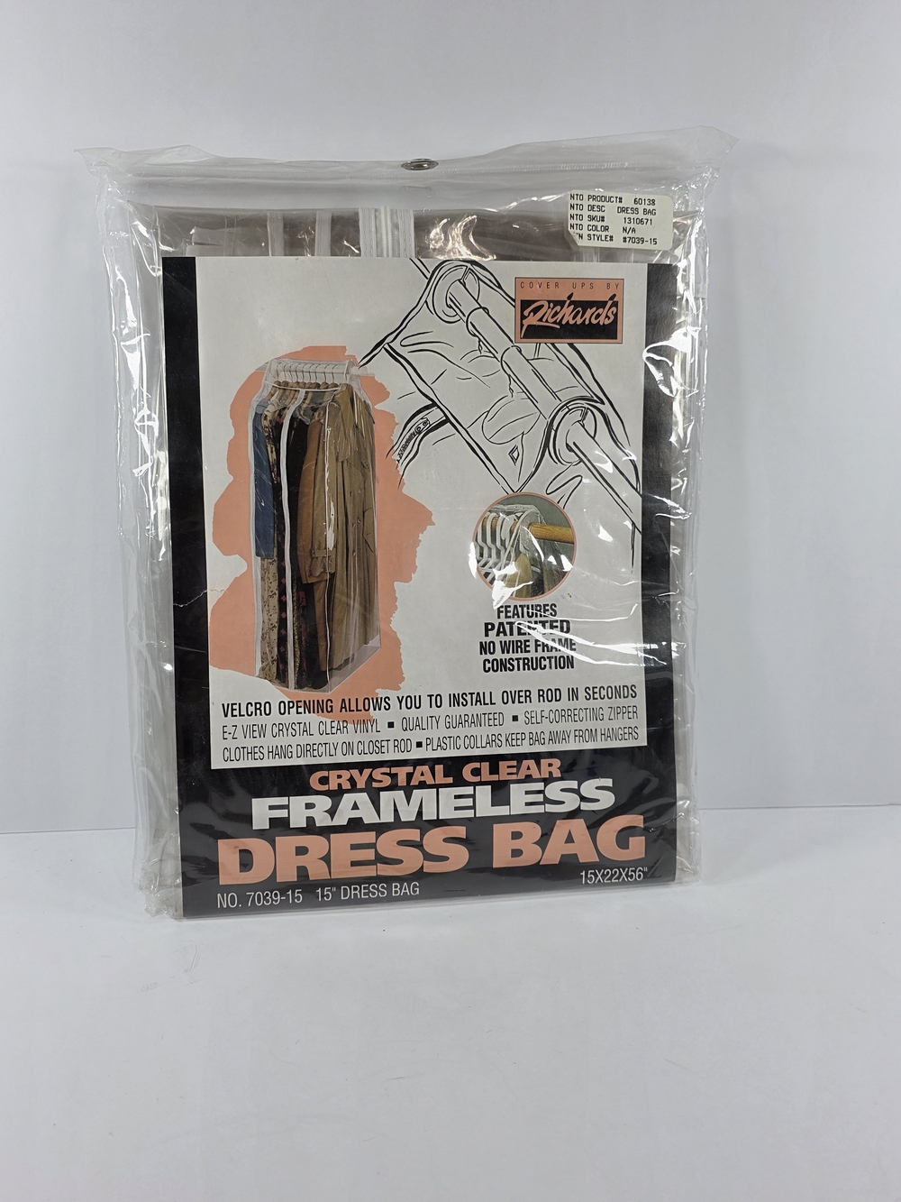 Richards Frameless Clear Dress Bag 15” X 22” X 56” Inches New Sealed